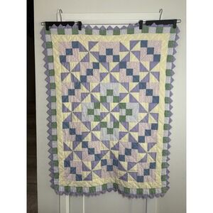 Handmade Baby Quilt Checkered Soft Colors Triangle Border ~35"x46"